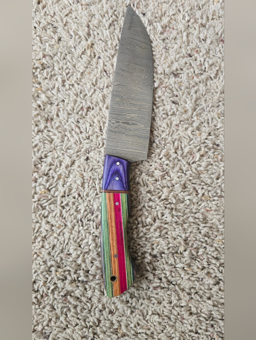 Damascus Chef Knife with Multicolor Wood Handle